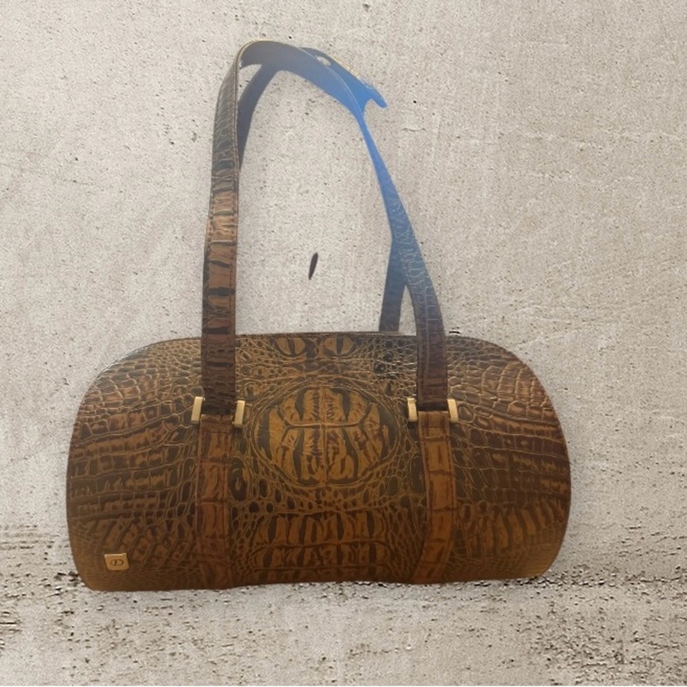 Besso Reptile Round Embossed Leather Barrel Shaped Handbag Purse
